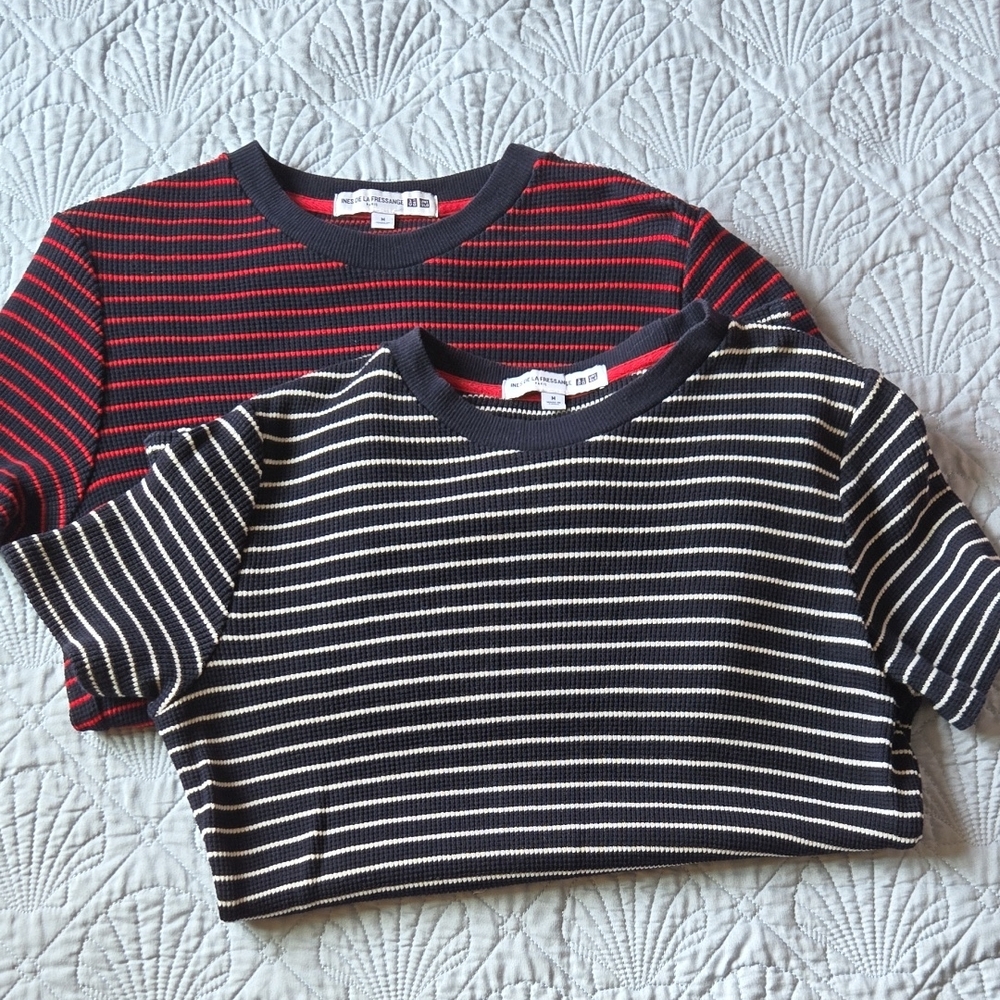 Uniqlo Striped Women T-Shirts - Red and Black Size M